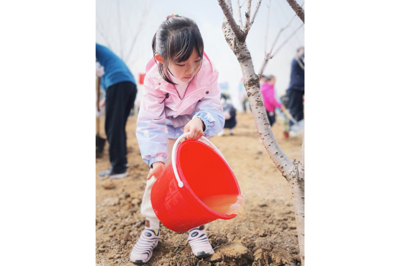 2023年3月12日植树节，佳能苏州30位员工及家属参加“降碳减排，你我共行”碳汇公益植树活动，种植樱花树30株